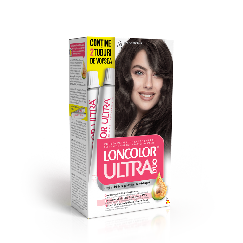 Vopsea de par permanenta cu amoniac LONCOLOR Ultra DUO MAX 4 Castaniu Mediu